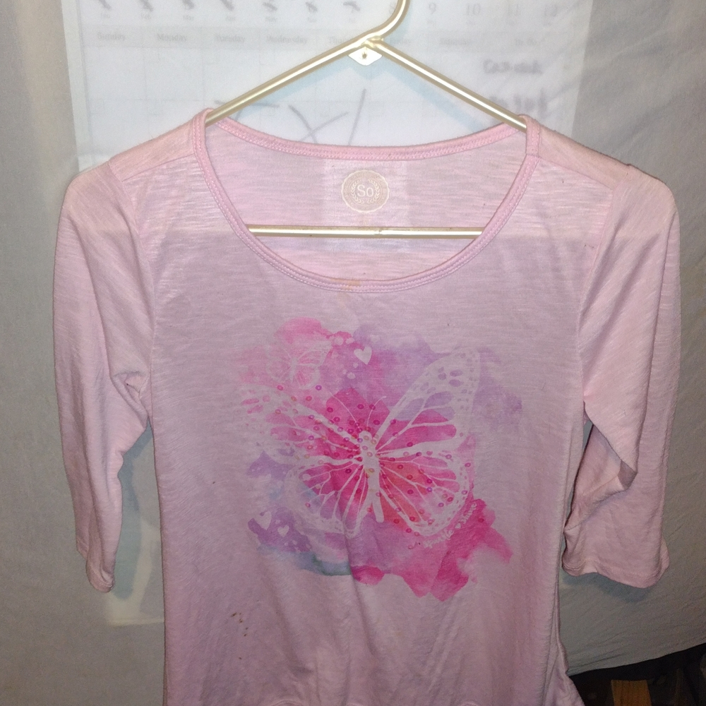 SO Light Pink Butterfly Long Sleeve Tee